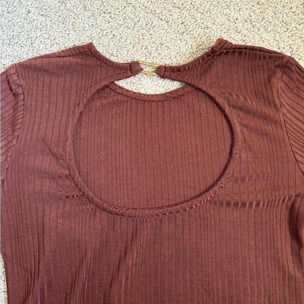 asos stradivarius rose brown ribbed long sleeve top - Picture 7 of 13